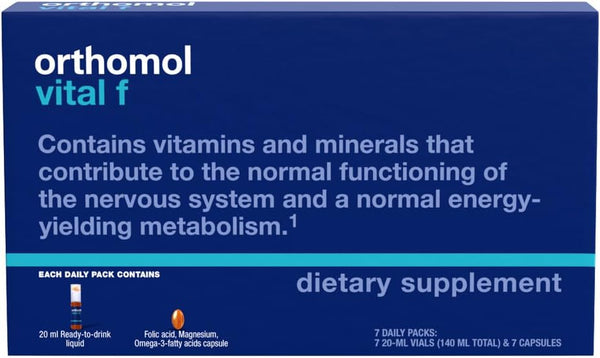 Orthomol Vital F Vial - Women's Multivitamin, 7-Day Supply with Vitamins A, B, C, D, E, K, Calcium, Iodine, Omega-3