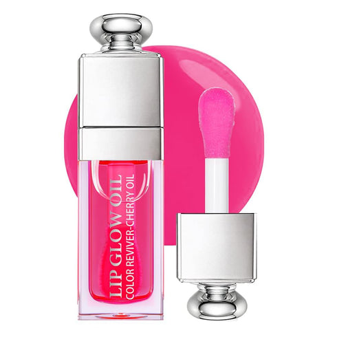 Hydrating Lip Glow Oil, Moisturizing Transparent Lip Oil, Plumping Non-sticky Tinted Lip Balm for Lip Care (CHERRY) 0.2