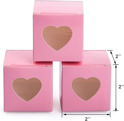 AWELL Pink Gift Boxes 50pc - 2x2x2 inch with Clear Plastic Window for Candy Treat Gift Wrap Box