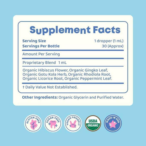 JoySpring Genius Drops Smartberry Vanilla - Liquid Herbal Focus Supplement for Kids, Helps Kids Perform Better in School