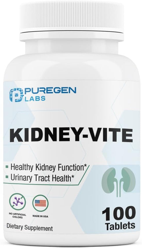 Puregen Labs Kidney-Vite, Premier Kidney, Renal Support, Non-GMO, Gluten-Free, No Artificial Color Additives, 100