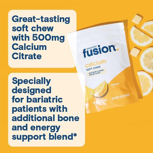 Bariatric Fusion Bariatric Calcium Chews | Lemon Flavor | Calcium Citrate with Vitamin D3, Sugar Free, 60 Count