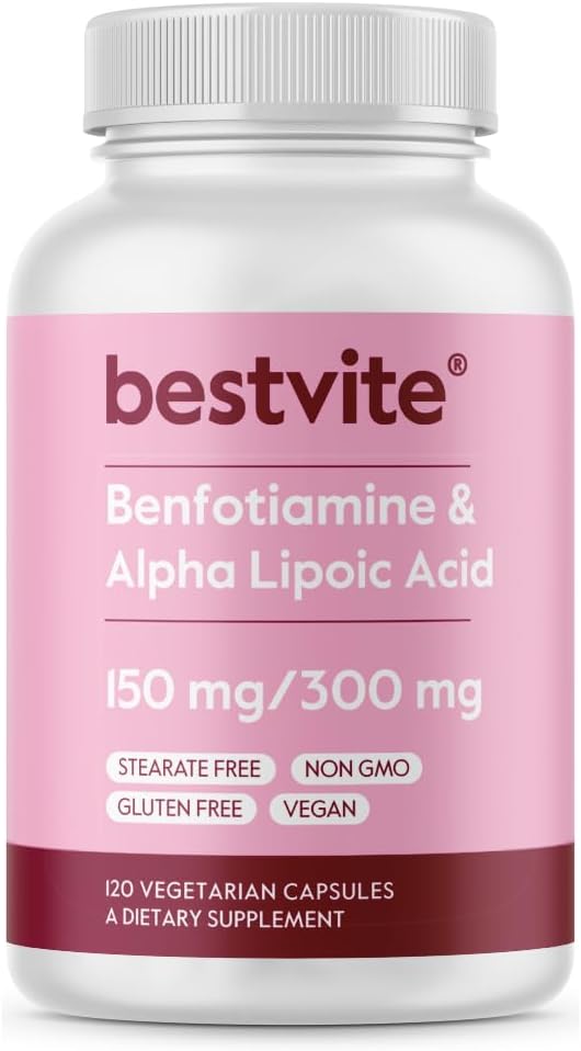 BESTVITE Benfotiamine 150mg / Alpha Lipoic Acid 300mg - 120 Vegetarian Capsules, Vegan, Gluten Free