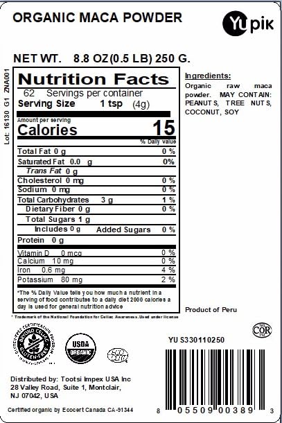 Yupik Organic Yellow Maca Powder, 8.8 oz, USDA Certified, Gluten-Free, Raw, Vegan, Kosher, Nutty & Earthy Superfood