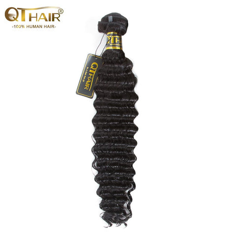 QTHAIR 16A Brazilian Virgin Hair Deep Wave Bundles, 100% Unprocessed Deep Curly Human Hair Weave, Natural Color