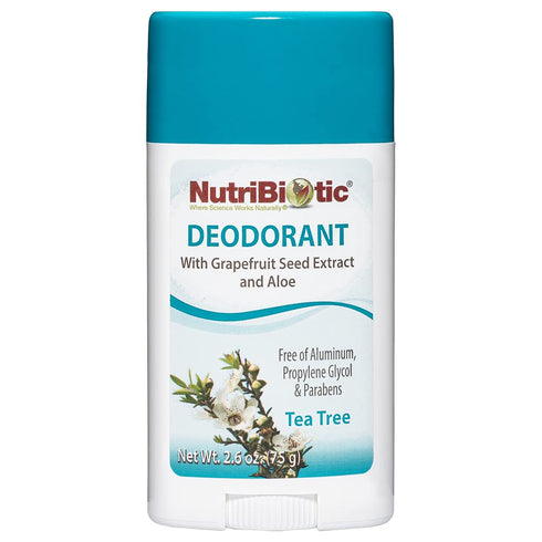 NutriBiotic Tea Tree Deodorant Stick, 2.6 Ounce with GSE, Aloe, Witch Hazel, Vegan & Free of Aluminum