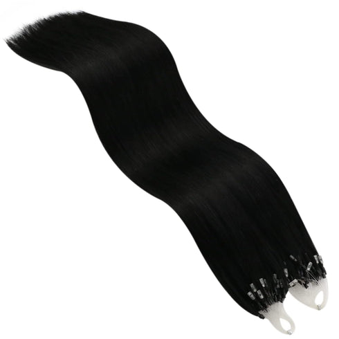 YoungSee Micro Bead Hair Extensions, Real Human Hair Black Microlink Extensions, Jet Black Micro Ring, 16 Inch, 50s/50g