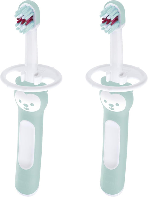 MAM Baby Toothbrushes - 2 Baby's Brushes and 1 Safety Shield, Interactive App for Boys 6+ Months, Blue