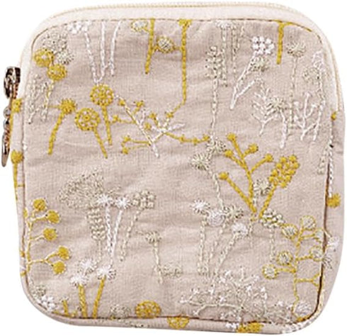 UUYYEO Daisy Sanitary Napkin Storage Bag Pouch Flower Period Bag Embroidery Menstrual Cup
