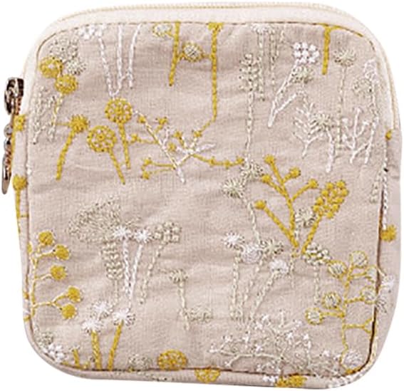 UUYYEO Daisy Sanitary Napkin Storage Bag Pouch Flower Period Bag Embroidery Menstrual Cup