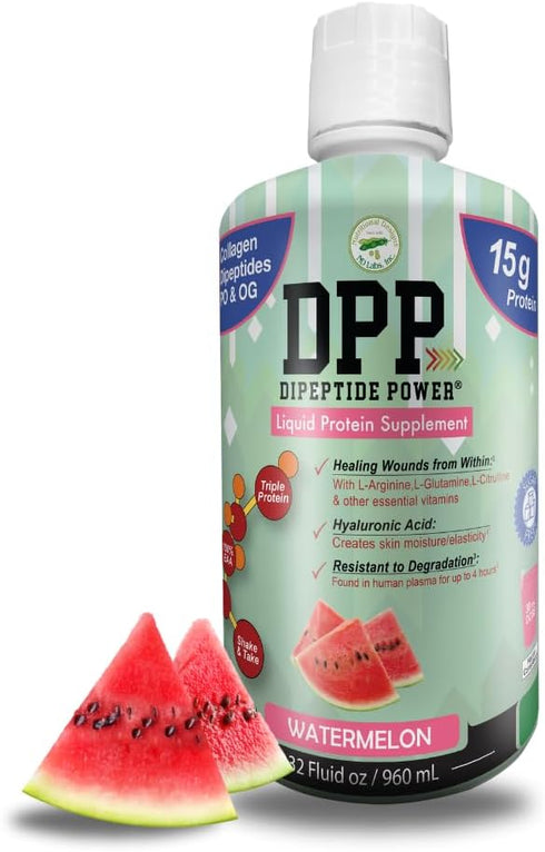 Nutritional Designs DPP Dipeptide, Wound-Healing Liquid Collagen & Whey Protein Supplement, Watermelon, 32 Fl Oz