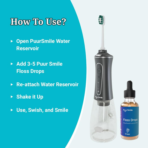 Concentrated Floss Drop Serum - 2oz Mouth Wash for Water Flosser, Natural Essentials for Good Breath, Organic Drop