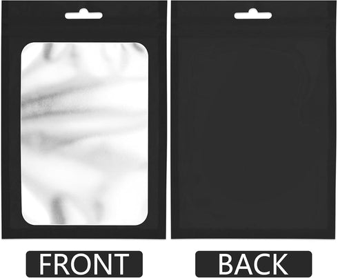 100 Pieces Resealable Mylar Bags with Clear Window Smell Proof Bags Packaging Bags Foil Pouch Zip Bags for Food Self Sealing Storage Supplies (Black, 2.75×3.93 inches) by ANZNKU