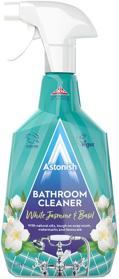 Astonish Streak Free Foaming Bathroom Cleaner Spray, Deep Cleaning White Jasmine & Basil Scented, 750 ml