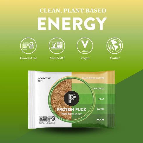 Protein Puck Vegan Protein Bars, Mini Coconut, Dates Flavor Good Vibes, 5g Plant Based Protein, 12 Count