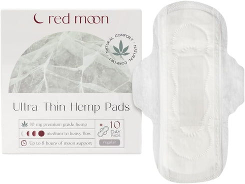 Red Moon Ultra Thin Hemp Pads (Pack of 10) Sanitary Pads for Women, Menstrual