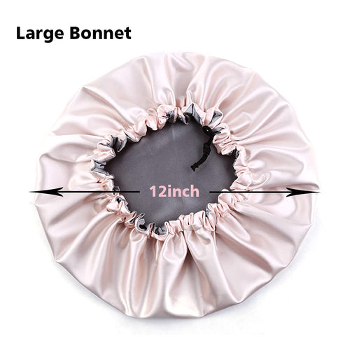 Stain Bonnet Silky Sleep Cap, Adjustable Satin Hair Bonnet for Night Sleeping, Champagne/Grey