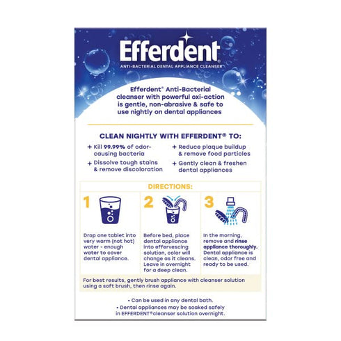 Efferdent PM Overnight Anti-Bacterial Denture Cleanser Tablets, 90 ea (Pack of 2)