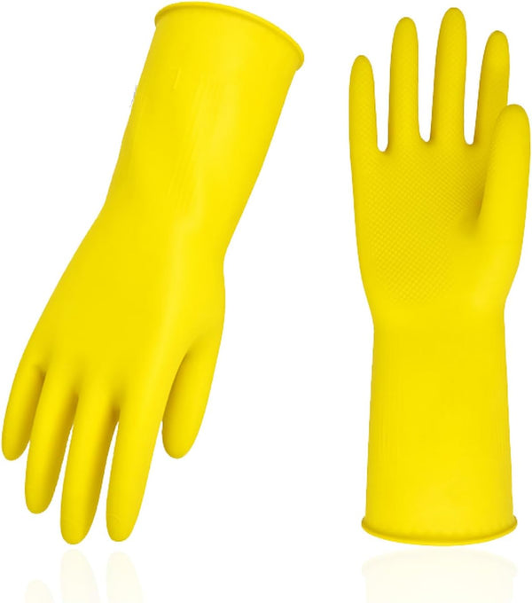 Vgo... 1-Pair Reusable Household Gloves, Extra Thickness Rubber Dishwashing Gloves, Long Sleeves, Size S, Yellow