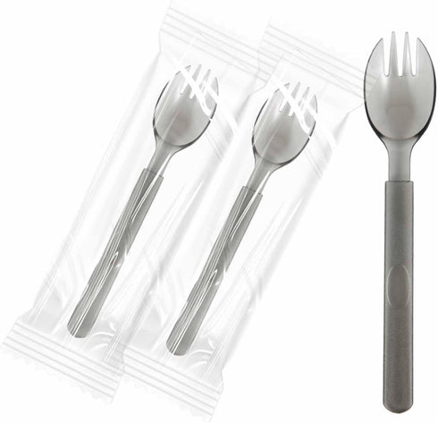 Premium Individually Wrapped Disposable Sporks, BPA Free, 2-in-1 Plastic Utensils for Parties, Catering