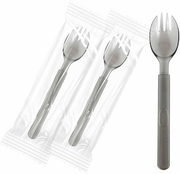 Premium Individually Wrapped Disposable Sporks, BPA Free, 2-in-1 Plastic Utensils for Parties, Catering