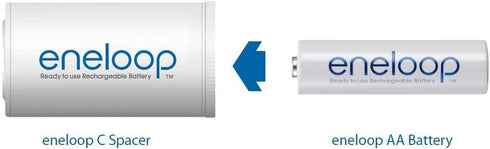Eneloop Panasonic BQ-BS2E8SA C Size Battery Adapters for Ni-MH Rechargeable AA Battery Cells, 8 Pack