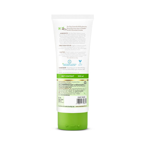 Mamaearth Tea Tree Face Wash with Neem - 3.38 Fl Oz (100ml), Non-Drying Cleanser for All Skin Types