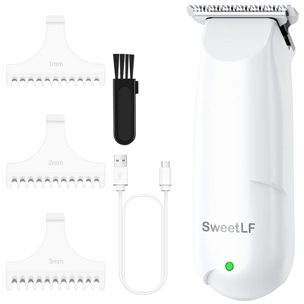 SweetLF Hair Clippers, Silent Cordless Trimmer, Mini Cutting Kit with 3 Guide Combs, USB Rechargeable, White