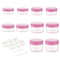 ZEJIA 10pcs Small Travel Containers - Pink Sample Containers with Screw Lids, 5 Sizes, 12pcs Labels, 2pcs Mini