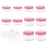 ZEJIA 10pcs Small Travel Containers - Pink Sample Containers with Screw Lids, 5 Sizes, 12pcs Labels, 2pcs Mini