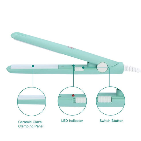 Mini Hair Straightener, Travel Size Flat Iron, Lightweight Portable Ceramic Tourmaline Heating Curler for Hair Styling,