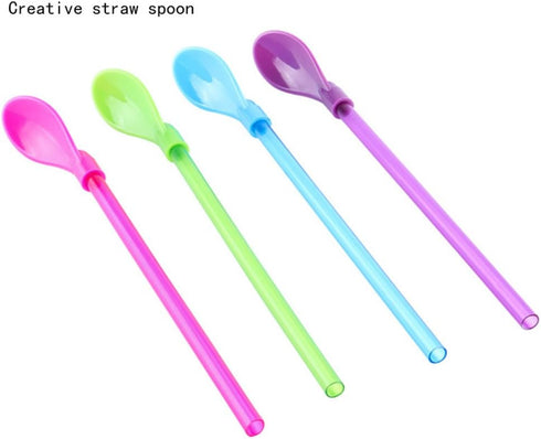 Set of 40 Hard Plastic Spoon Straws 9 Inch Detachable Kitchen Utensil for Coffee (4 Colors)