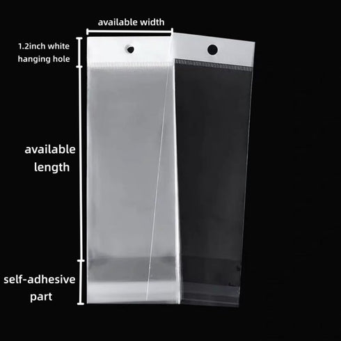 PABCK 100 Pack Clear Self Adhesive Hair Packaging Bags, 4.13x21.6 inch, with Hang Hole for Wigs