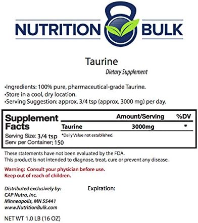 Taurine - NutritionBulk.com Powder for Energy, Focus, Brain Health, Gluten-Free, Non-GMO, Vegan (16 oz)