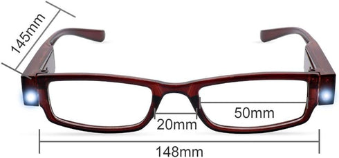 LED Reading Glasses with Lights, Lighted Magnifier Nighttime Reader, Compact Full Frame Eyewear, Unisex Clear Vision