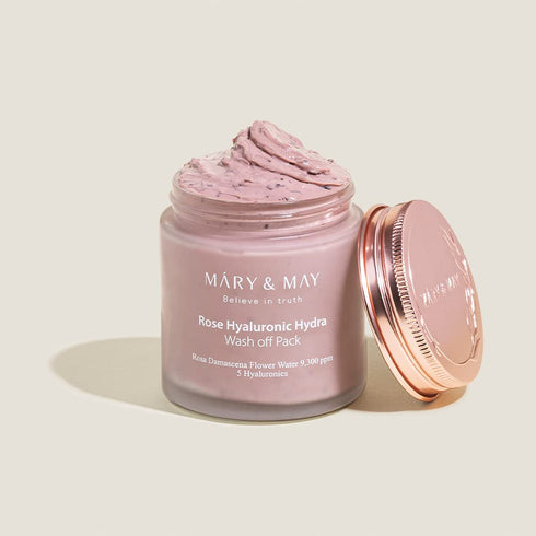 Mary&May Rose Hyaluronic Hydra Wash Off Pack 125g with French Rose Petals, Hyaluronic Acid, Vegan Wash Off Mask