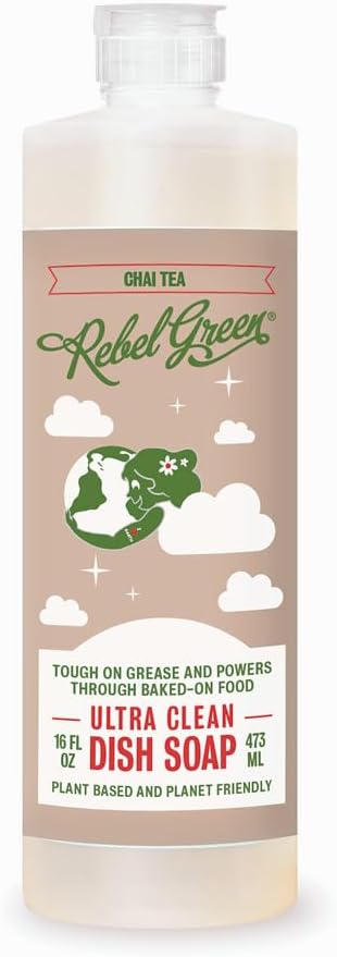 Rebel Green Super Deluxe Dish Soap - Natural Dish Liquid, Scented with Chai Tea, 16 oz Bottles, 4 Pack