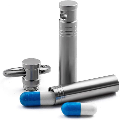 TISUR Small Keychain Pill Holder: Titanium Metal Travel Pill Case, Portable Organizer Container for Purse, Waterproof