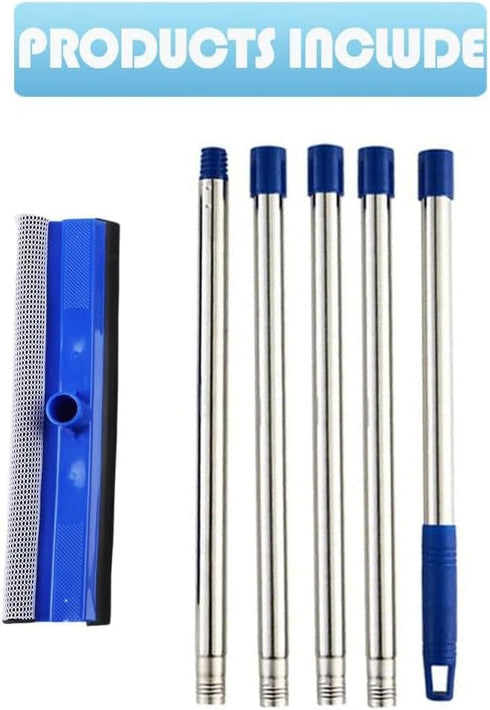 72" Window Squeegee for Cleaning: Long Handle Tool with Rubber Blade and Sponge Scrubber for Home and Car