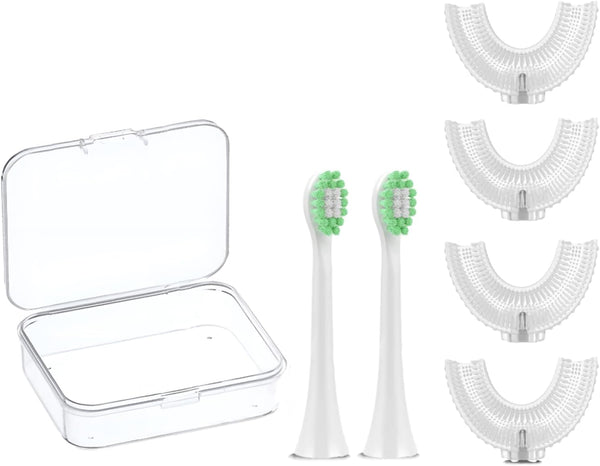 6 Pcs U Shaped Toothbrush Kids Replacement Head Set, 4 U Shaped Brush Heads, 2 Bristle Heads, Storage Box