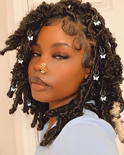 NAISKA 20PCS Butterfly Hair Clips Dreadlock Accessories Hair Jewelry for Women Braid,Hair Cuffs Charms Rings Braid Clips Golden Butterfly Hair Accessories (Silver)