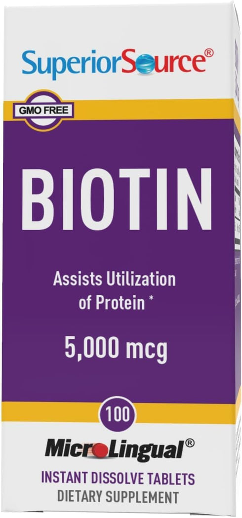 Superior Source Biotin 5000 mcg - 100 Quick Dissolve MicroLingual Tablets for Hair, Skin & Nail Growth