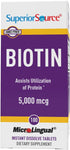 Superior Source Biotin 5000 mcg - 100 Quick Dissolve MicroLingual Tablets for Hair, Skin & Nail Growth