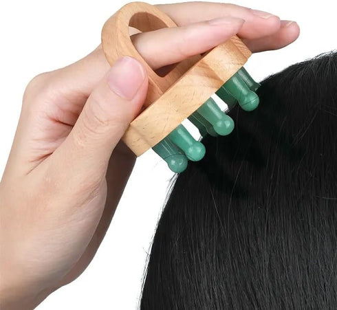 Scalp Massage Comb, Natural Jade Gua Sha and Wooden Massage Brush, Head Massager for Stress Relax,Scalp Care, Body