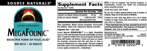 Source Naturals MegaFolinic, 800mcg, 60 Tablets