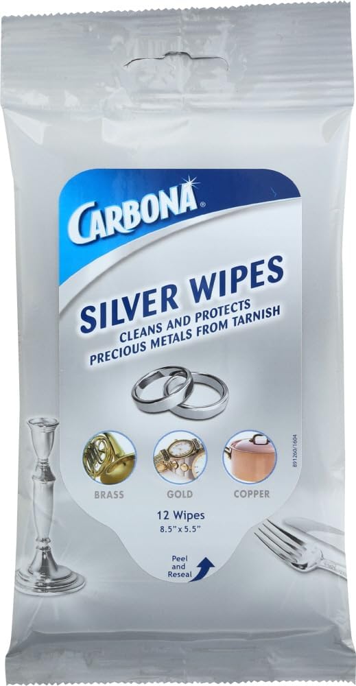 Carbona Silver Wipes, Metal Cleaner & Polish, 12 Wipes, 1 Pack