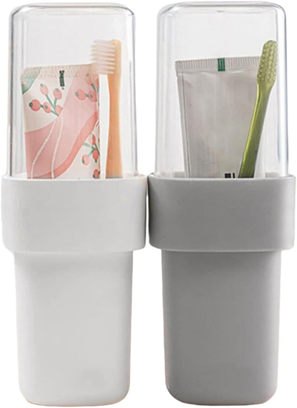 YUANstore Double-layer Simple Mouthwash Cup Couple Travel Toothbrush Storage Box Wash Set