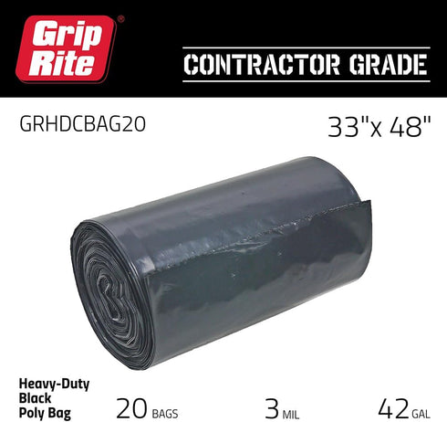 Grip Rite Prime Guard GRHDCBAG20 Heavy Duty 3 Mil Black Contractor Trash Bags, 20 per box