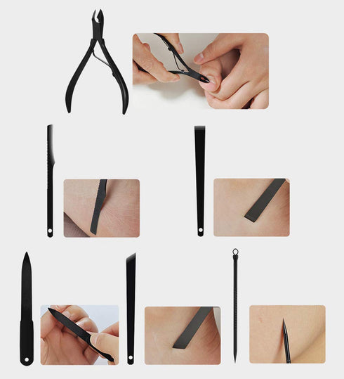 Nail Clippers Set, High Precision Stainless Steel Nail Cutter, Manicure Pedicure Kit with Stylish Case (Black)