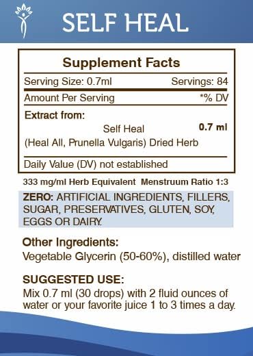 Secrets of the Tribe Self Heal Alcohol-Free Liquid Extract, Self Heal (Heal All) Dried Herb, 2 FL OZ